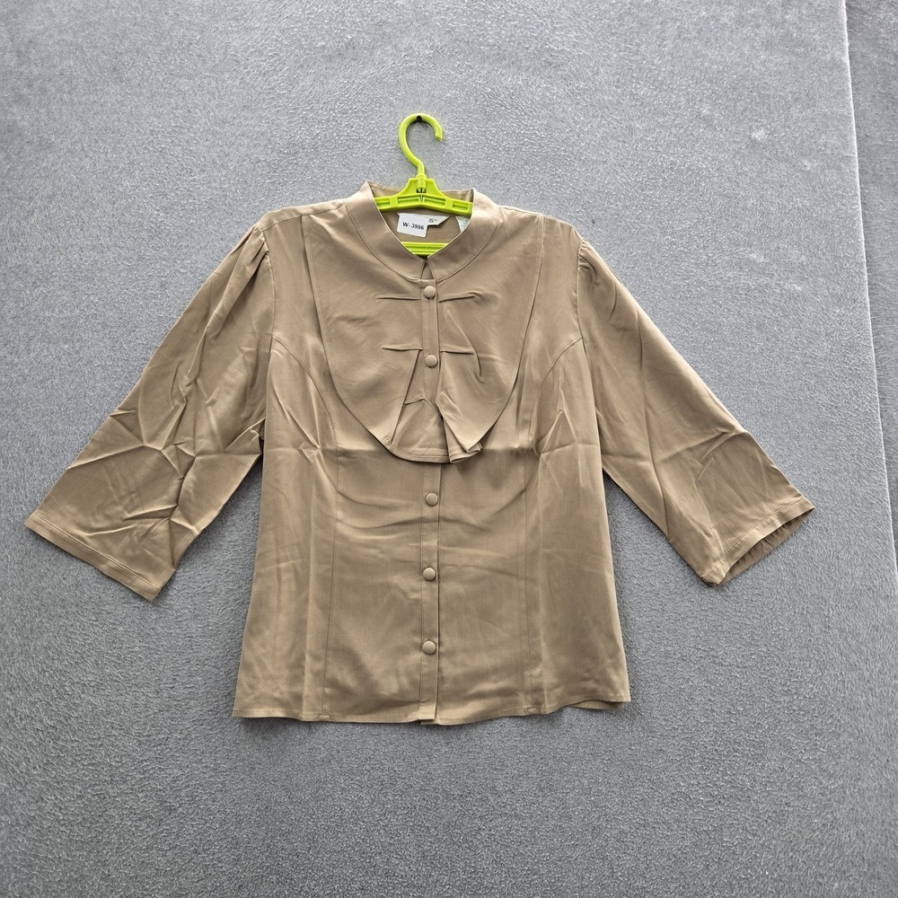 Orvis Women Blouse 18 Beige Silk Button Round Neck Front